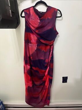 SHEIN Sleeveless Red & Purple Watercolor Maxi Dress
